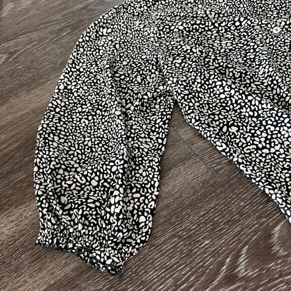 Show Me Your Mumu Black White Leopard Print Button Front Puff Sleeve Blouse Chic - Picture 6 of 10